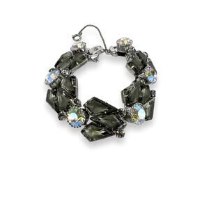 Vintage Juliana D&E Bracelet Verified 5 Clear AB Chatons Link Gray Kite Stones